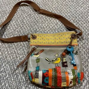 Fossil Key-Per Colorful Bird City Patterned coated canvas messenger bag